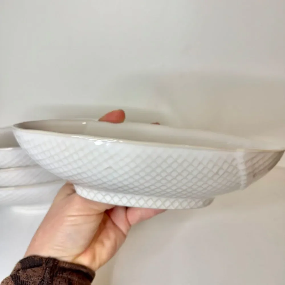 Pottery Barn 8 inch Oval White Basketweave Serving Bowls - Set of 4